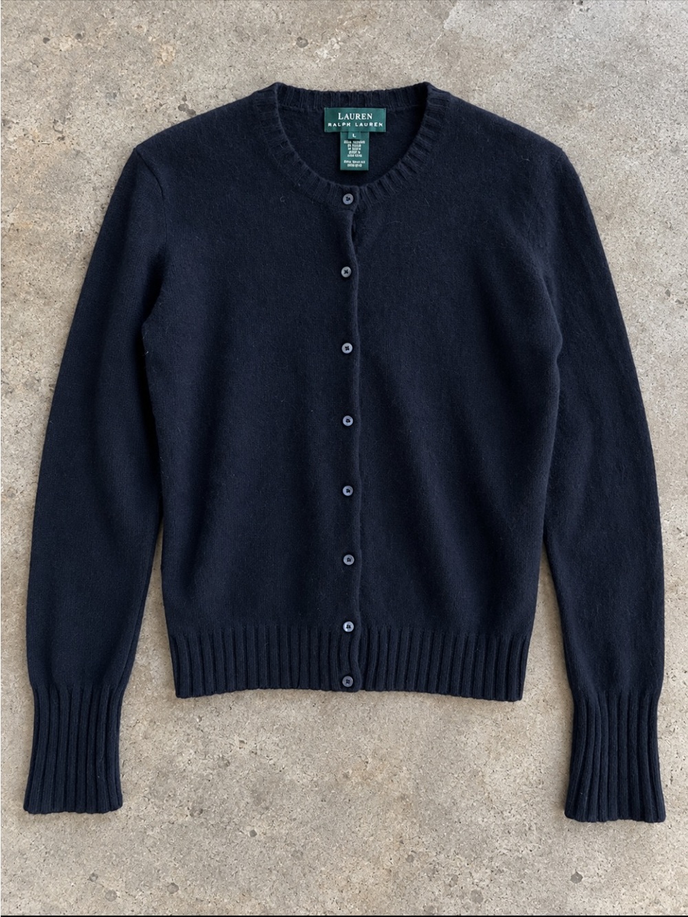 Lauren Ralph Lauren 100% Cashmere Cardigan Woman Medium Black Button Front FLAW